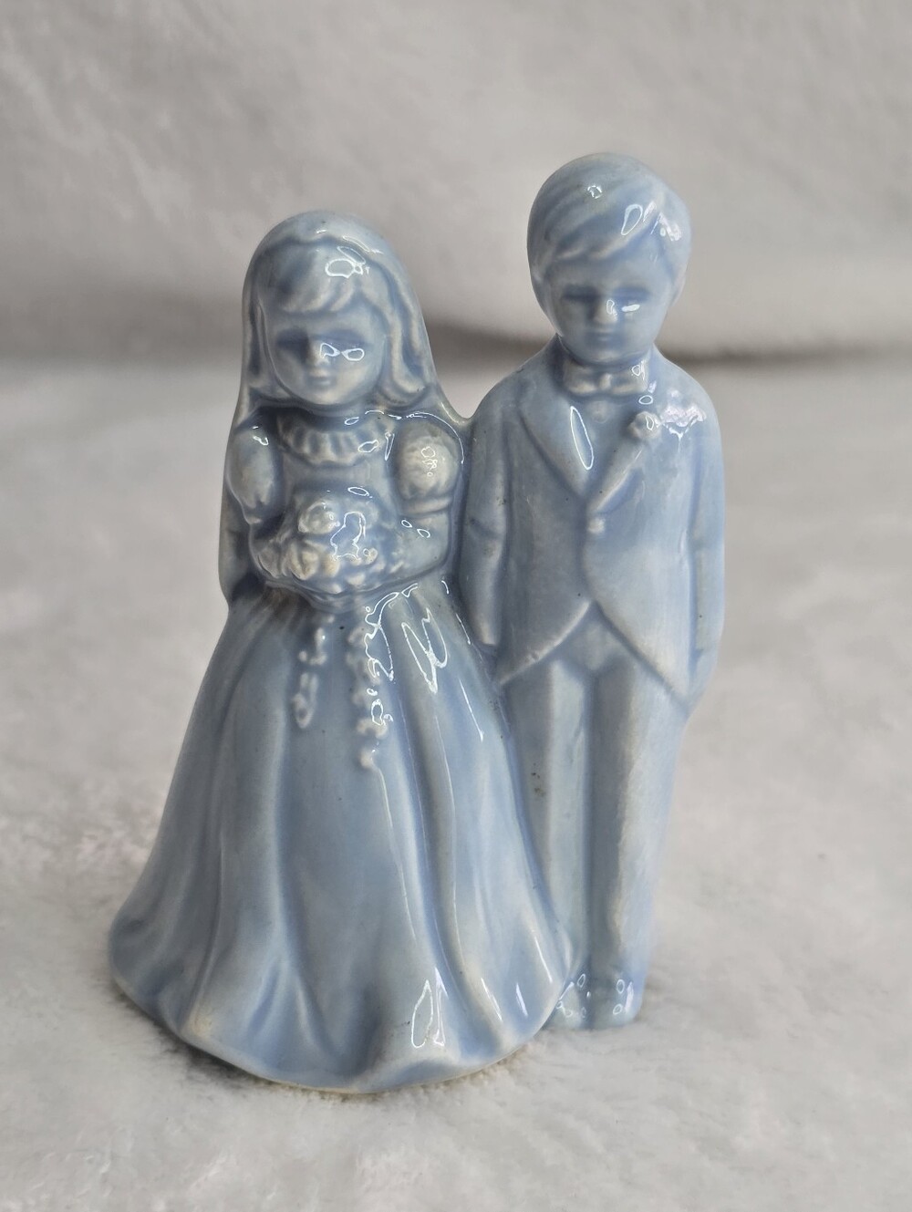 Bride and Groom Wedding Cake Topper Figurine Baby Blue Vintage Ceramic 3.5 in